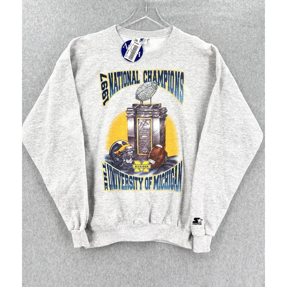 NWT VTG Michigan Wolverines Starter 1997 National Champs Crewneck Sweatshirt